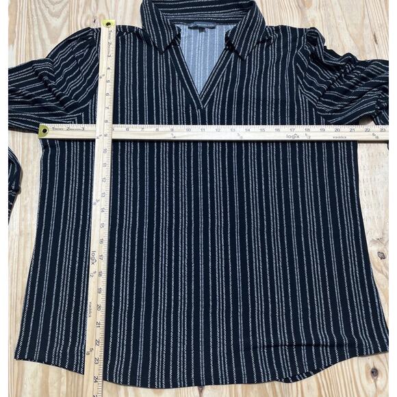 Adrianna Papell Women's Print Collared Stripe V-Neck Knit Top Black Large - Picture 7 of 8
